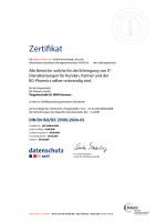 Foto vom Zertifikat nach ISO/IEC 27001:2024-01 zur Bebilderung der Information über die Standards der BG-Phoenics